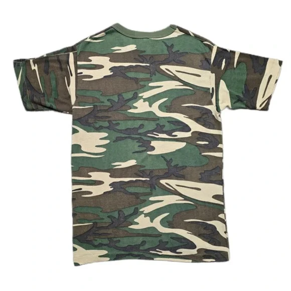 Vintage 80s Woodland Camo T-Shirt Mens Sz Small Single Stitch USA Patriot - Picture 12 of 12